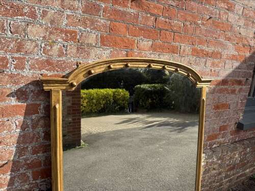 A Delightful large Antique English 19th Century arched top gilt Overmantle Mirror.